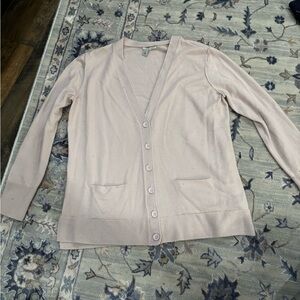 Women's V-Neck Button-Up Sweater - Pink Large